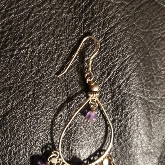 Sterling Silver Amethyst Earrings Vintage 2 3/4" - Picture 3 of 3
